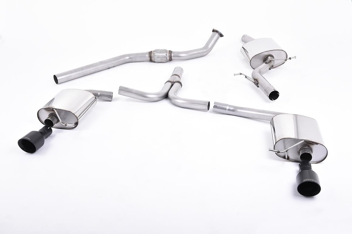 Milltek Resonated Cat-Back Exhaust | Audi B8 A4 A5 2.0 TFSI - Cerakote Black Tips Milltek Resonated Cat-Back Exhaust | Audi B8 A4 A5 2.0 TFSI - Cerakote Black Tips