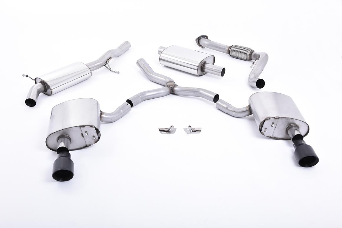 Milltek Resonated Cat-Back Exhaust | Audi B9 A4 2.0 TFSI Quattro - Cerakote Black Tips Milltek Resonated Cat-Back Exhaust | Audi B9 A4 2.0 TFSI Quattro - Cerakote Black Tips