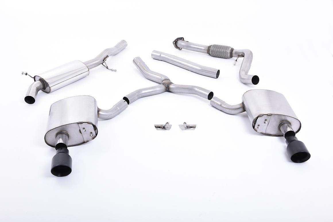 Milltek Road+ Cat-Back Exhaust | Audi B9 A4 2.0 TFSI Quattro - Cerakote Black Tips Milltek Road+ Cat-Back Exhaust | Audi B9 A4 2.0 TFSI Quattro - Cerakote Black Tips