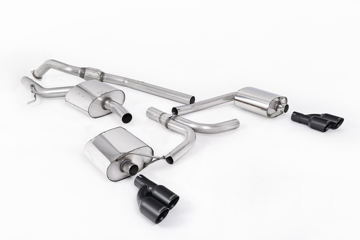 Milltek Resonated Cat-Back Exhaust | Audi B8 A4 A5 2.0 TFSI - Cerakote Black Tips Milltek Resonated Cat-Back Exhaust | Audi B8 A4 A5 2.0 TFSI - Cerakote Black Tips