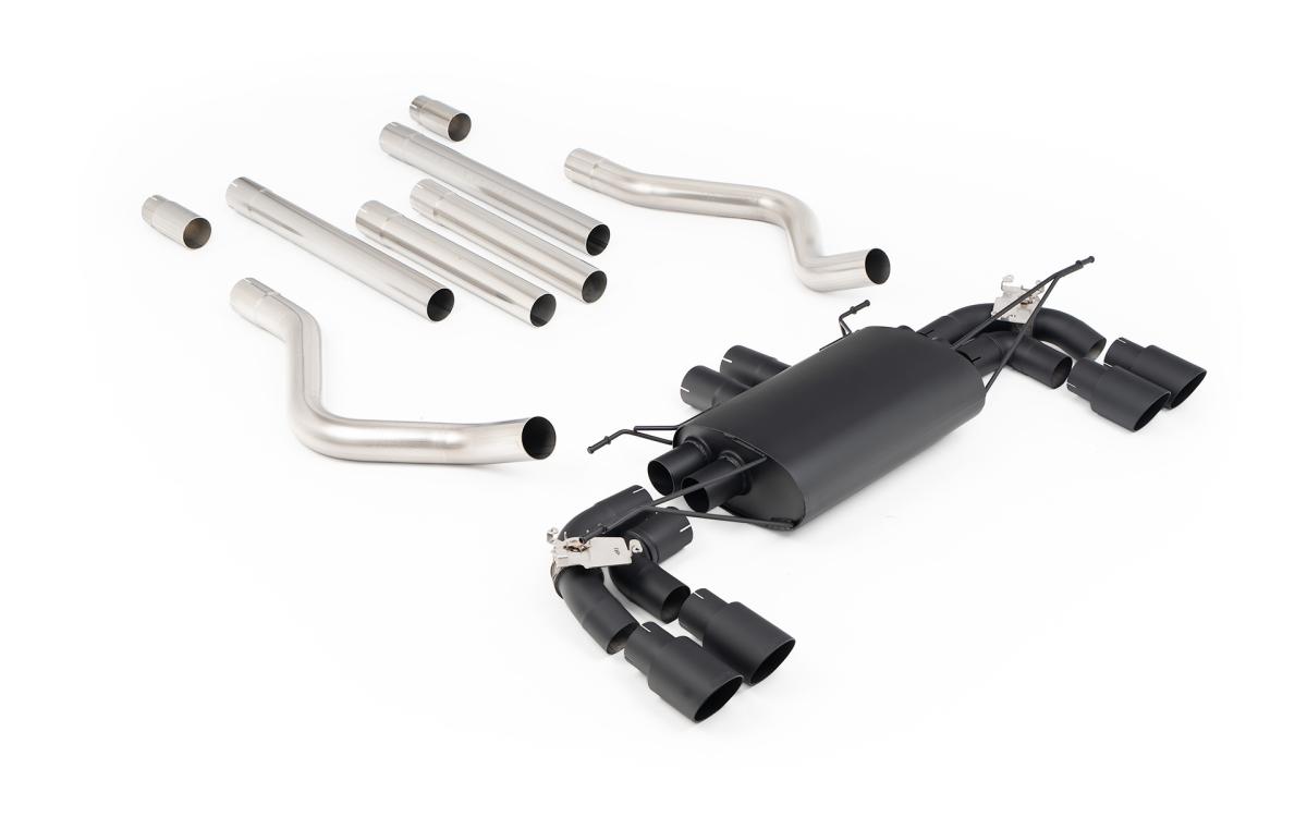 Milltek Black Edition Non-Resonated Valved Cat-Back Exhaust | Land Rover Defender 110 5.0 V8 - Quad GT-90 Cerakote Black Tips Milltek Black Edition Non-Resonated Valved Cat-Back Exhaust | Land Rover Defender 110 5.0 V8 - Quad GT-90 Cerakote Black Tips