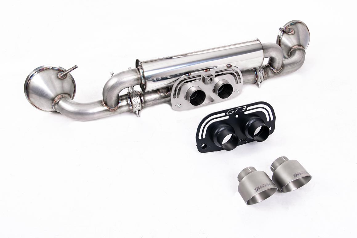 Milltek Valved Rear Silencer | Porsche 992.1 GT3 - GT-100 Brushed Titanium Tips Milltek Valved Rear Silencer | Porsche 992.1 GT3 - GT-100 Brushed Titanium Tips