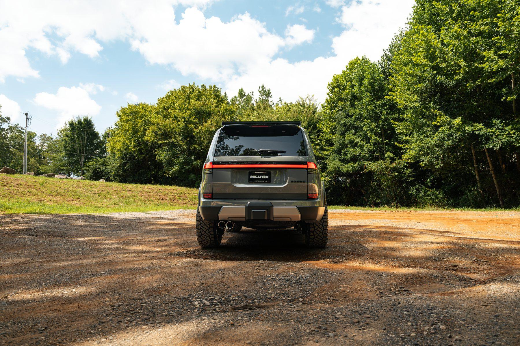 Rear view of the Lexus GX 550 with Milltek dual GT-100 polished exhaust tips