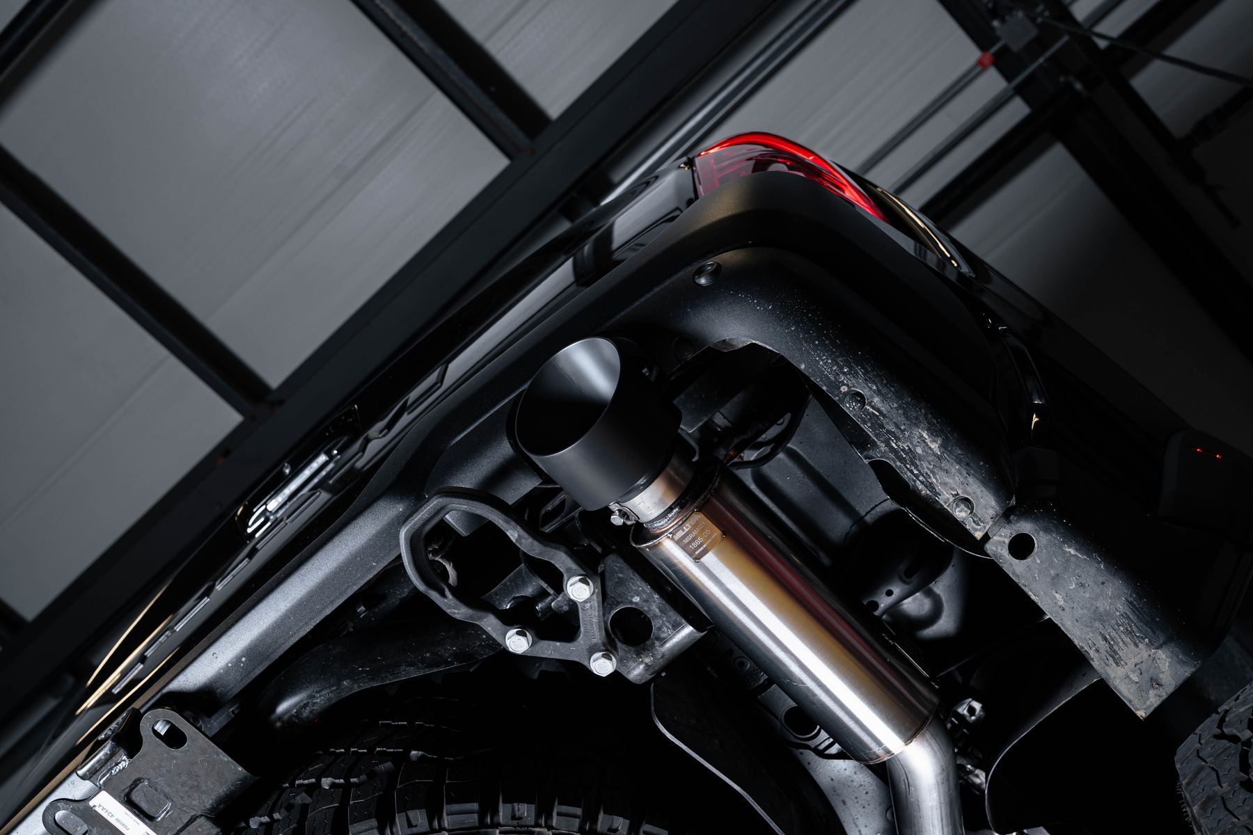Milltek GT-139 5.5 inch Cerakote Black tip on the Ram 1500 RHO cat-back exhaust